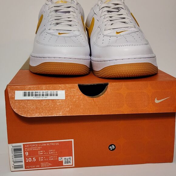 Nike Air Force 1 Low Retro QS Shoes Sz 9 "Waterproof" White Gold FD7039-100 NEW - Picture 8 of 10